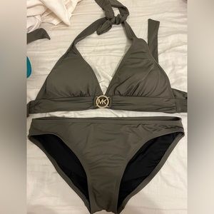 Michael Kors Halter Top Swimsuit Olive Size Medium